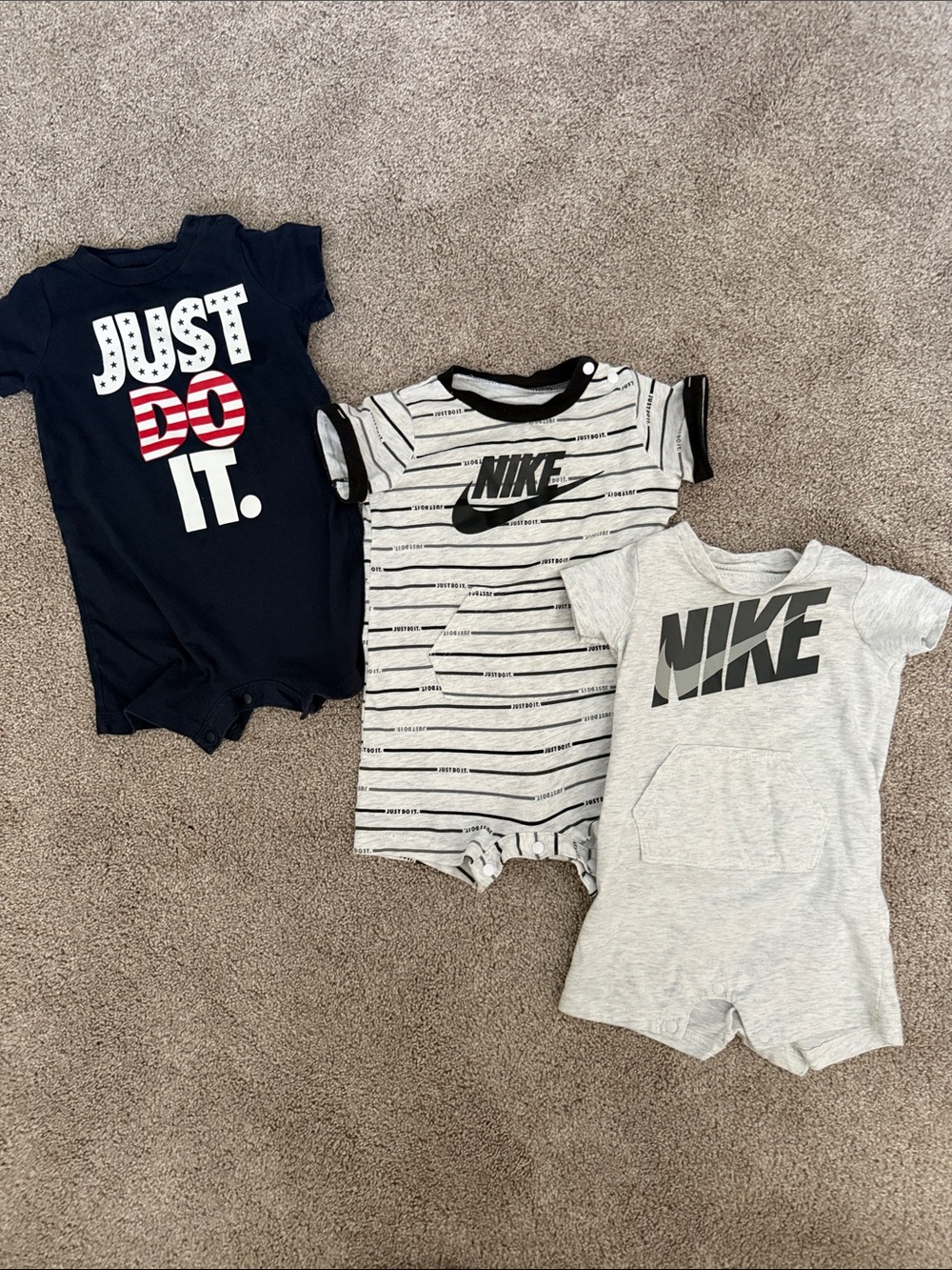 Nike Baby Grey Stripe & Logo Romper Set - Grey and Navy